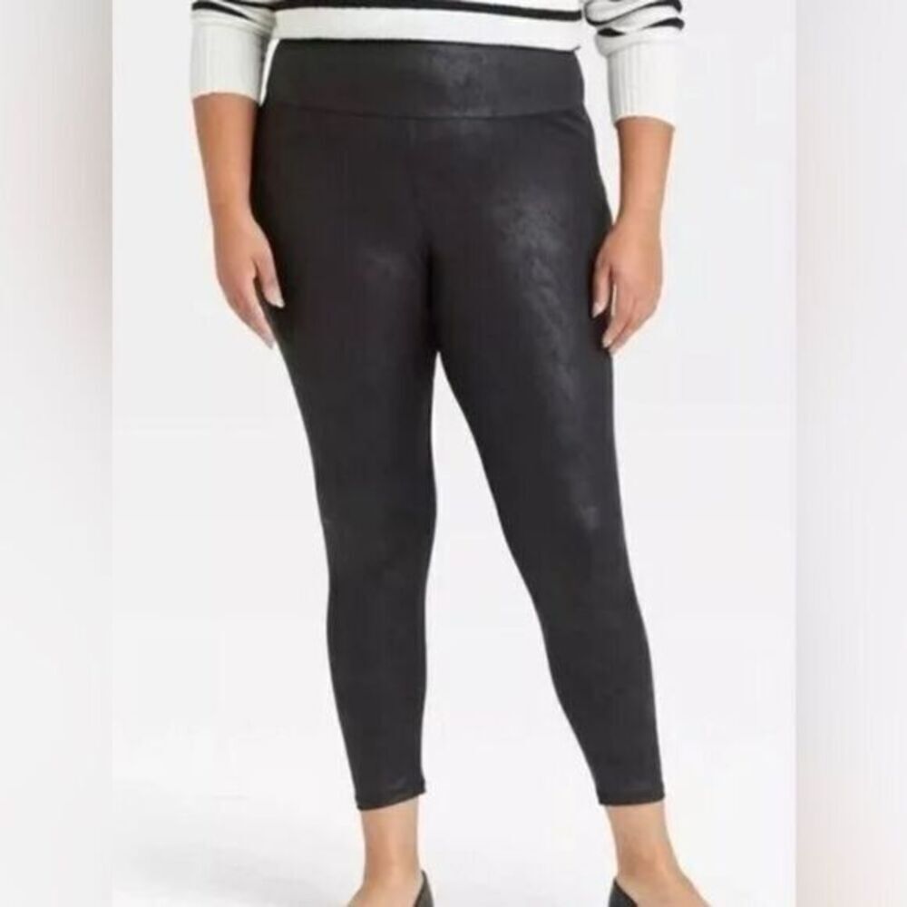 NWT Ava + Viv Plus Size Black Faux Leather Leggings High Waist Ankle - Size 4XL